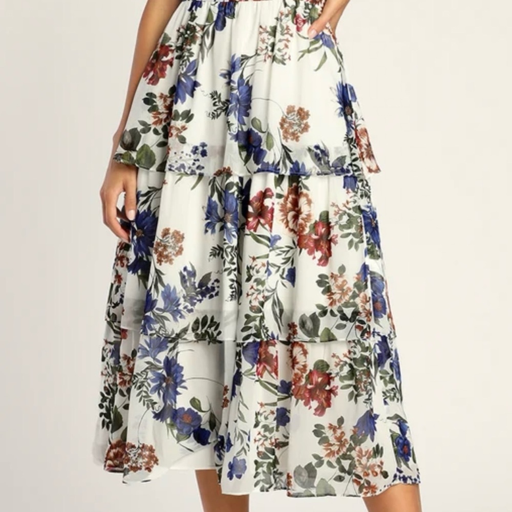 Romantic Visionary White Floral Sleeveless Tiered Midi Dress never worn NEW